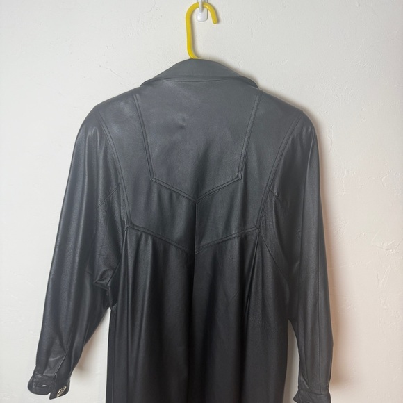 Damselle Vintage Leather jacket long trench duster flared swing style - Picture 9 of 10